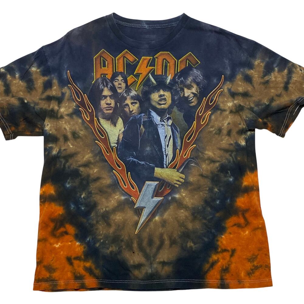 Vintage AC/DC "Highway to Hell" Graphic T-Shirt Mens Large Tie Dye Flames